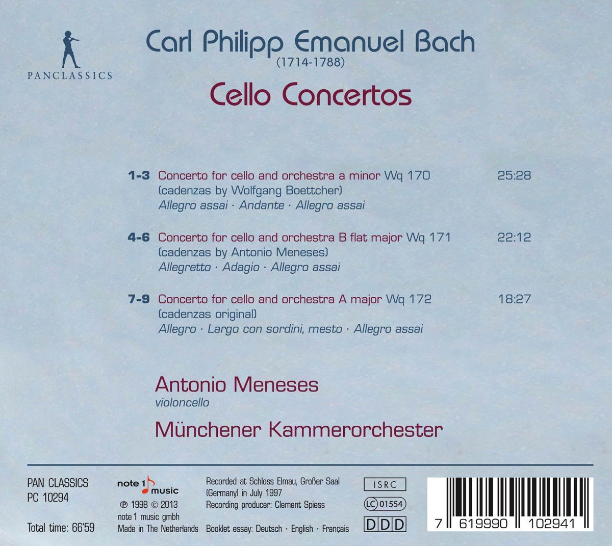 Meneses Bach Cello concertos back